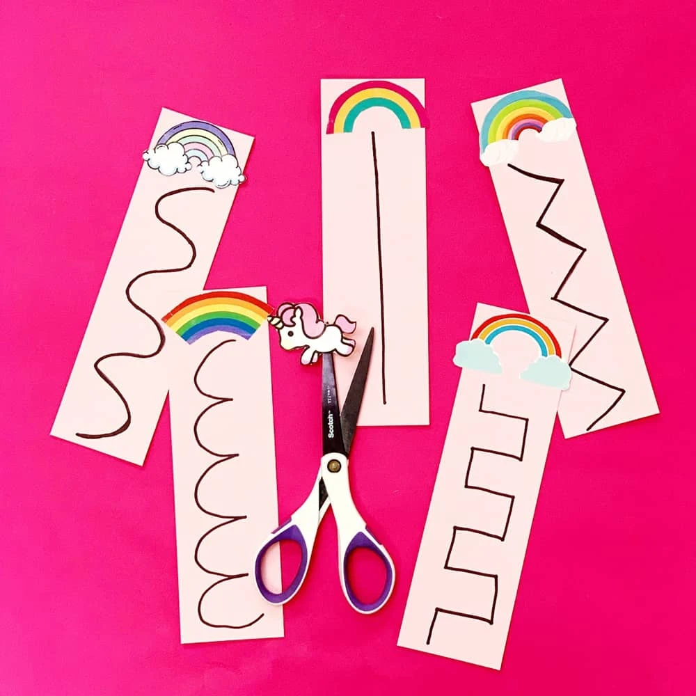 Unicorn Rainbow Scissor Cutting Activity for Kids with free template 