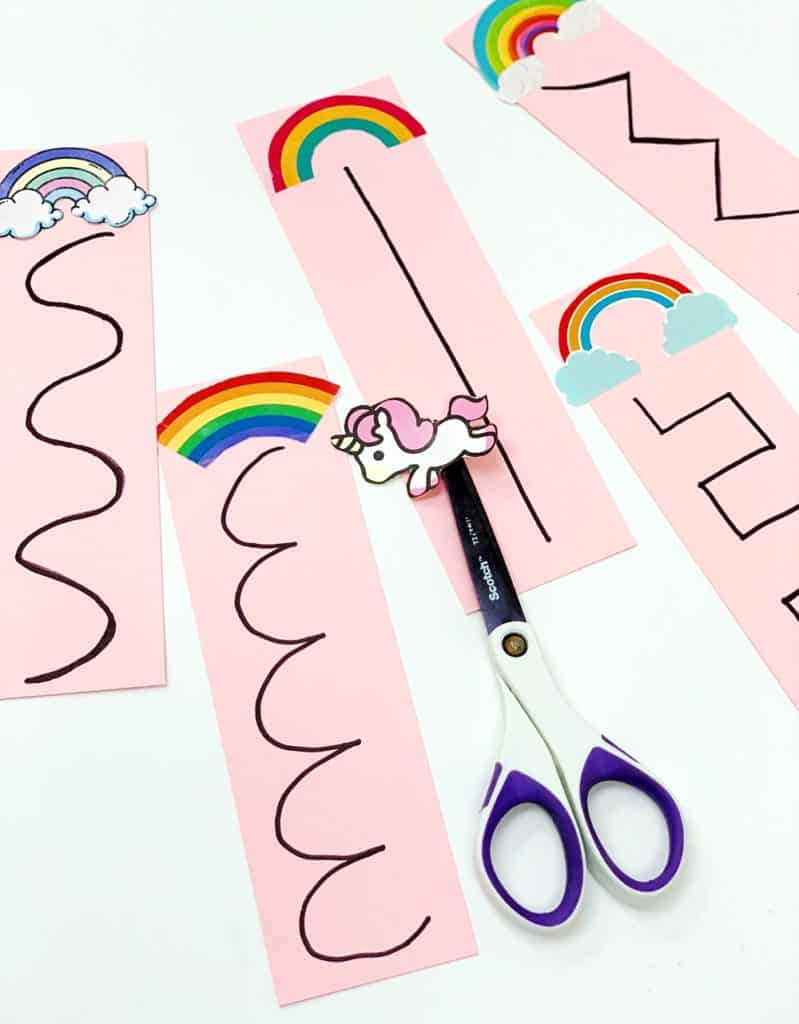 Unicorn Rainbow Scissor Cutting Activity for Kids with free template 