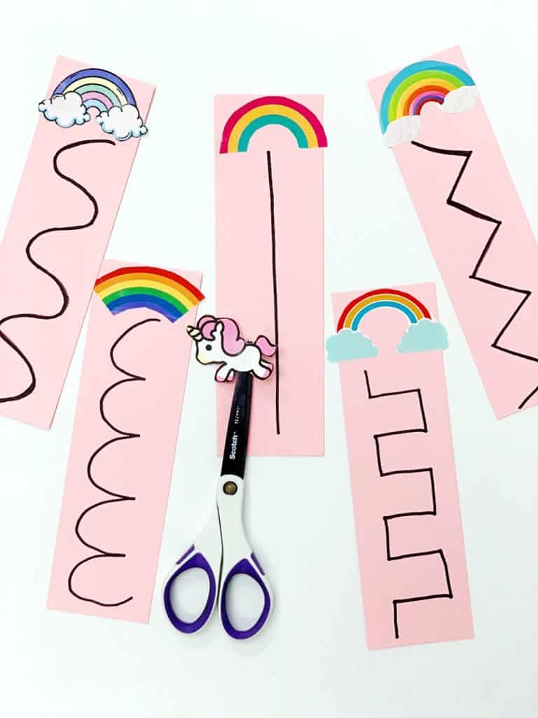 Unicorn Rainbow Scissor Cutting Activity for Kids with free template 