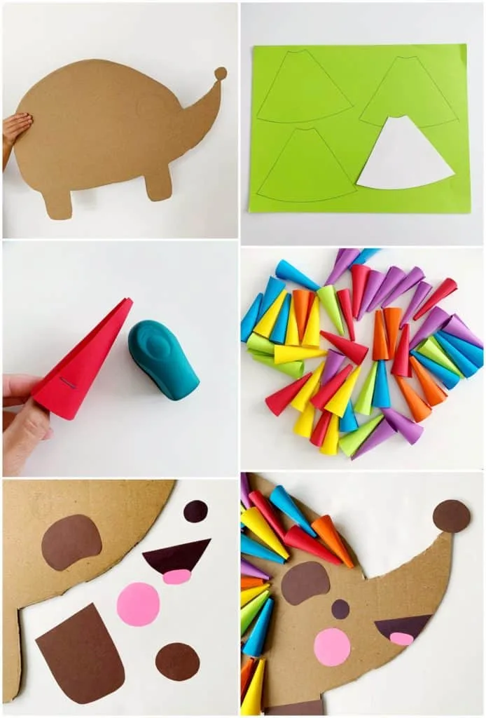 DIY Cardboard Rainbow Hedgehog Costume For Kids - process