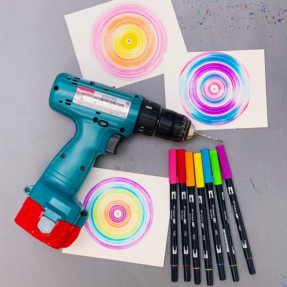 drill spin art with kids 