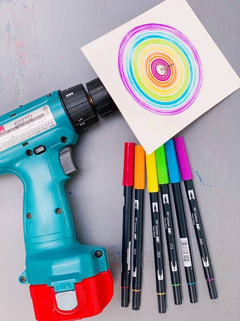 drill spin art with kids - easy action art