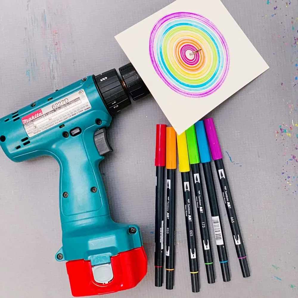 drill spin art with kids - easy action art