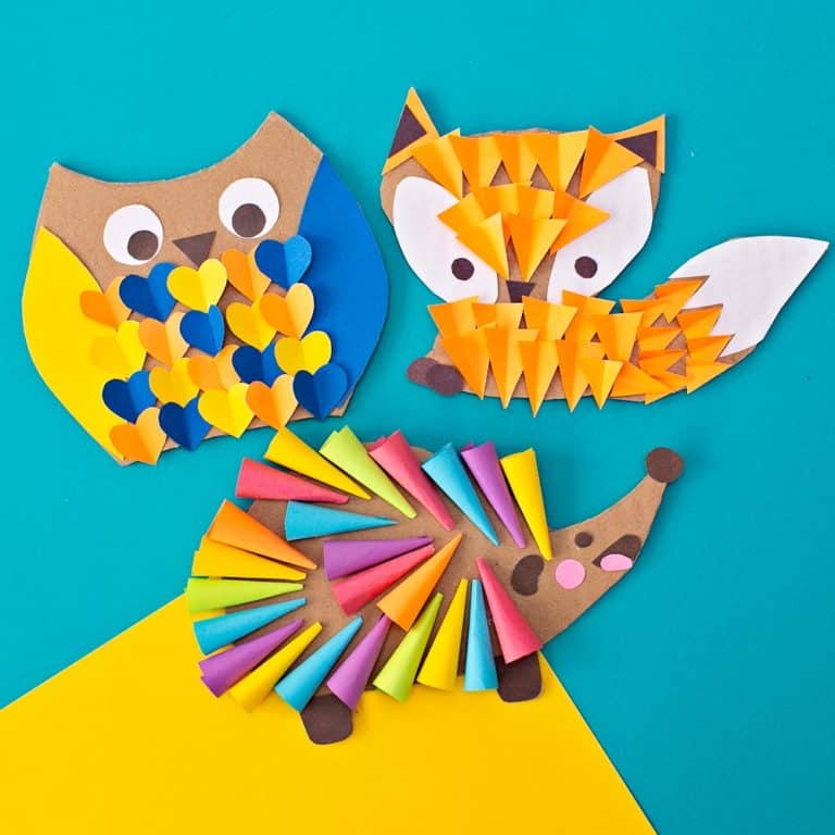 WOODLAND ANIMAL CRAFT CARDBOARD OWL FOX HEDGEHOG