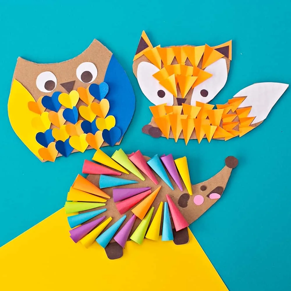 CARDBOARD OWL FOX HEDGEHOG WOODLAND ANIMAL CRAFT