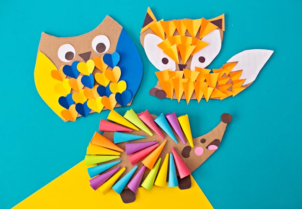 CARDBOARD OWL FOX HEDGEHOG WOODLAND ANIMAL CRAFT