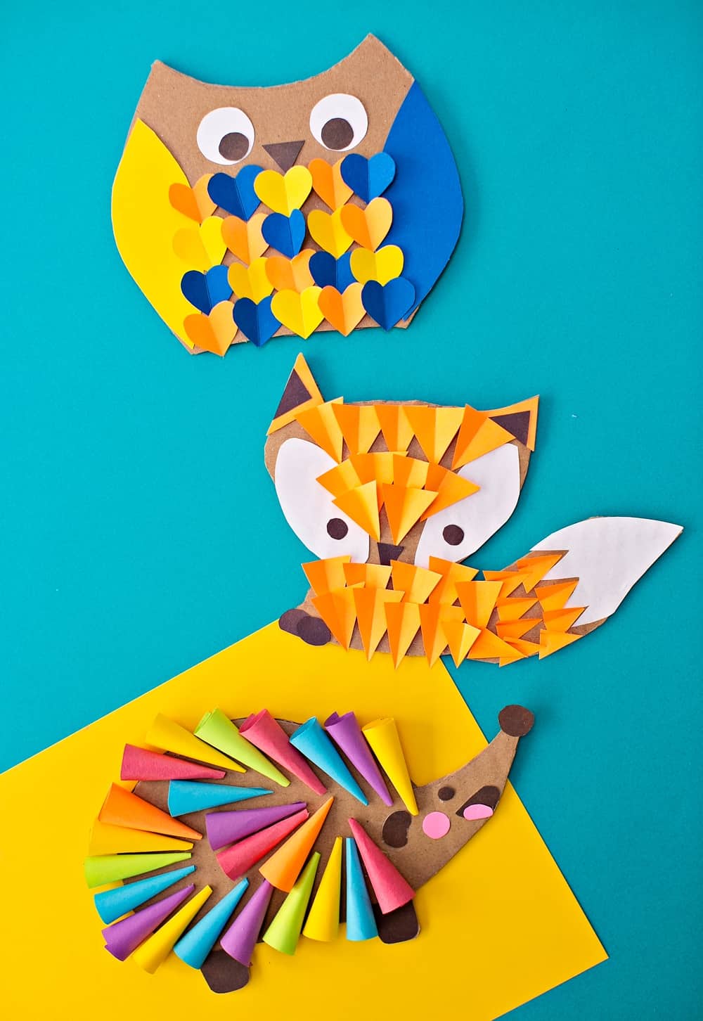 CARDBOARD OWL FOX HEDGEHOG WOODLAND ANIMAL CRAFT