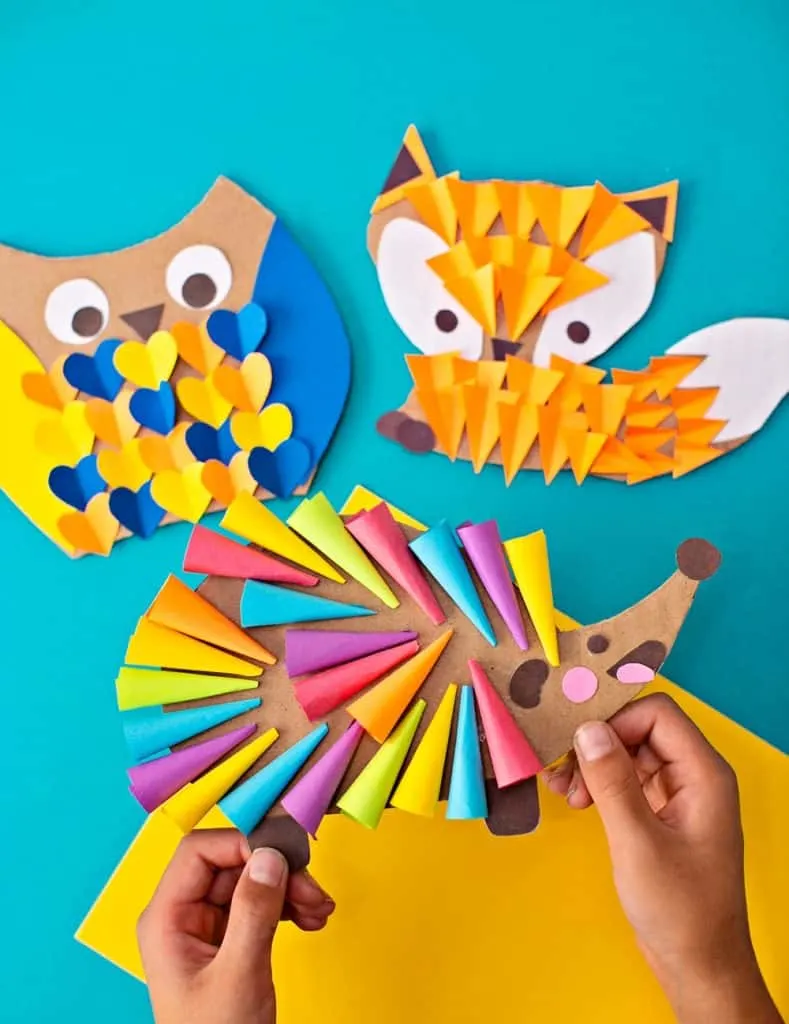 CARDBOARD OWL FOX HEDGEHOG WOODLAND ANIMAL CRAFT