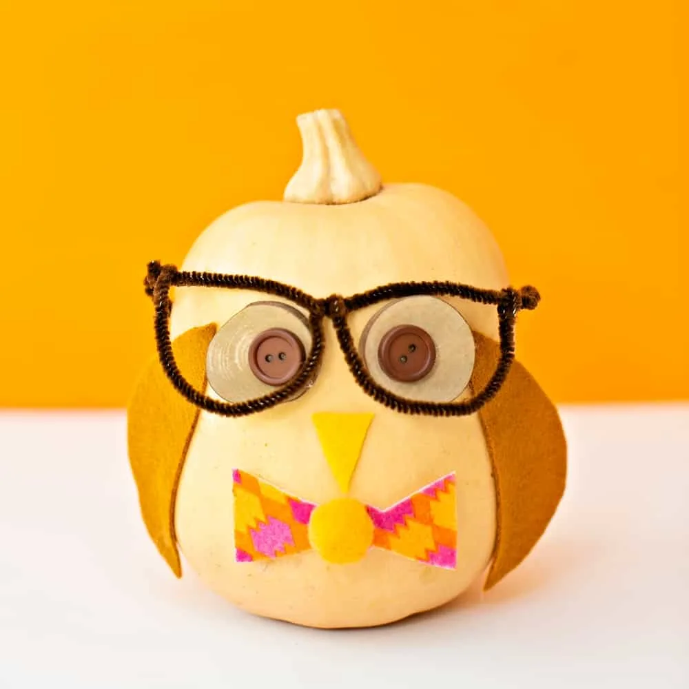 Owl Pumpkin Craft. Halloween no-carve pumpkin for kids. 