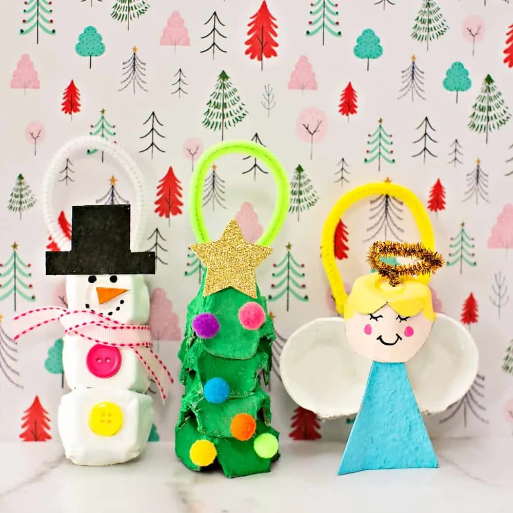 Egg Carton Christmas Ornaments - recycled holiday craft for kids