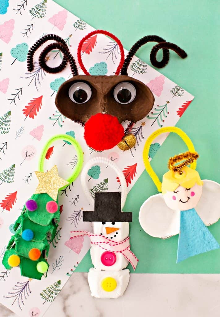 Egg Carton Christmas Ornaments - cute recycled diy craft kids can make