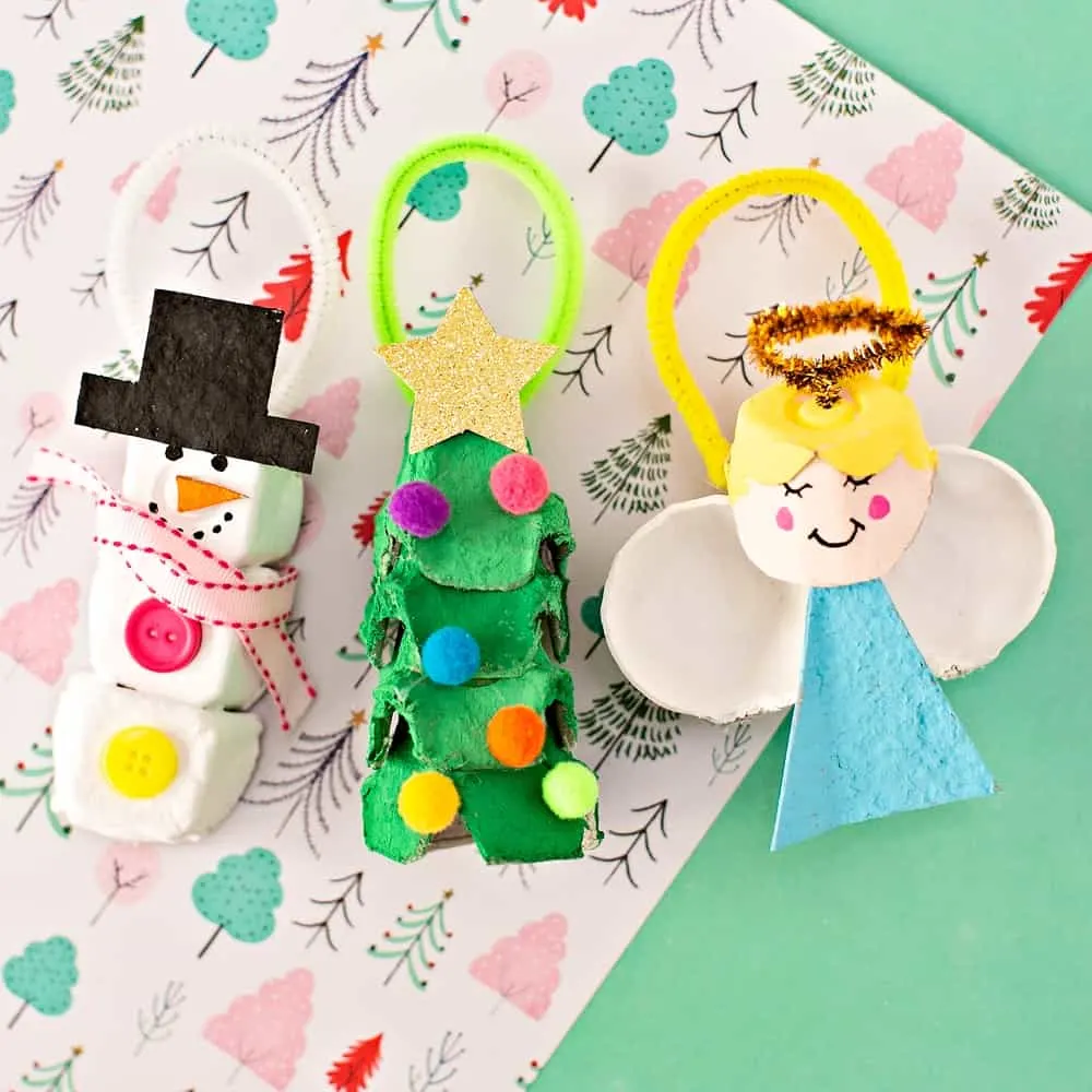 Egg Carton Christmas Ornaments - cute recycled diy craft kids can make