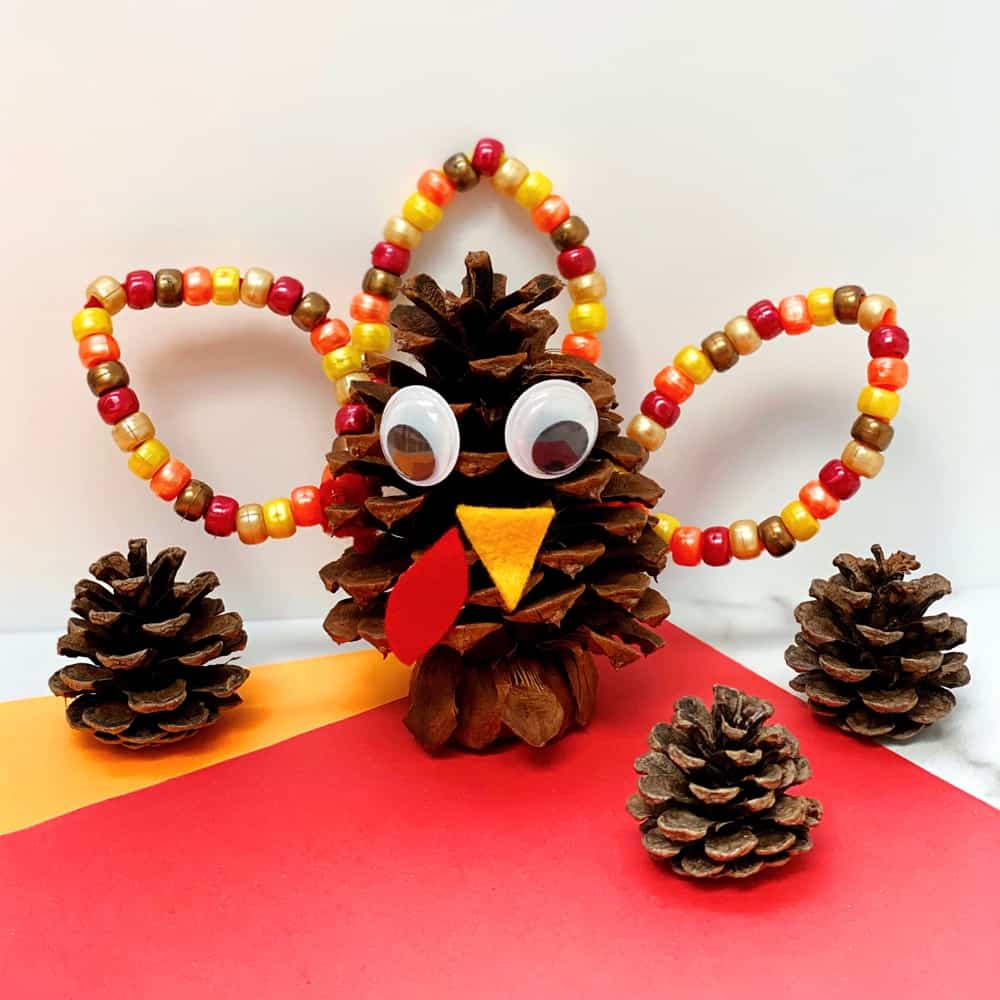 Fine Motor Pine Cone Turkey Craft Activity for kids