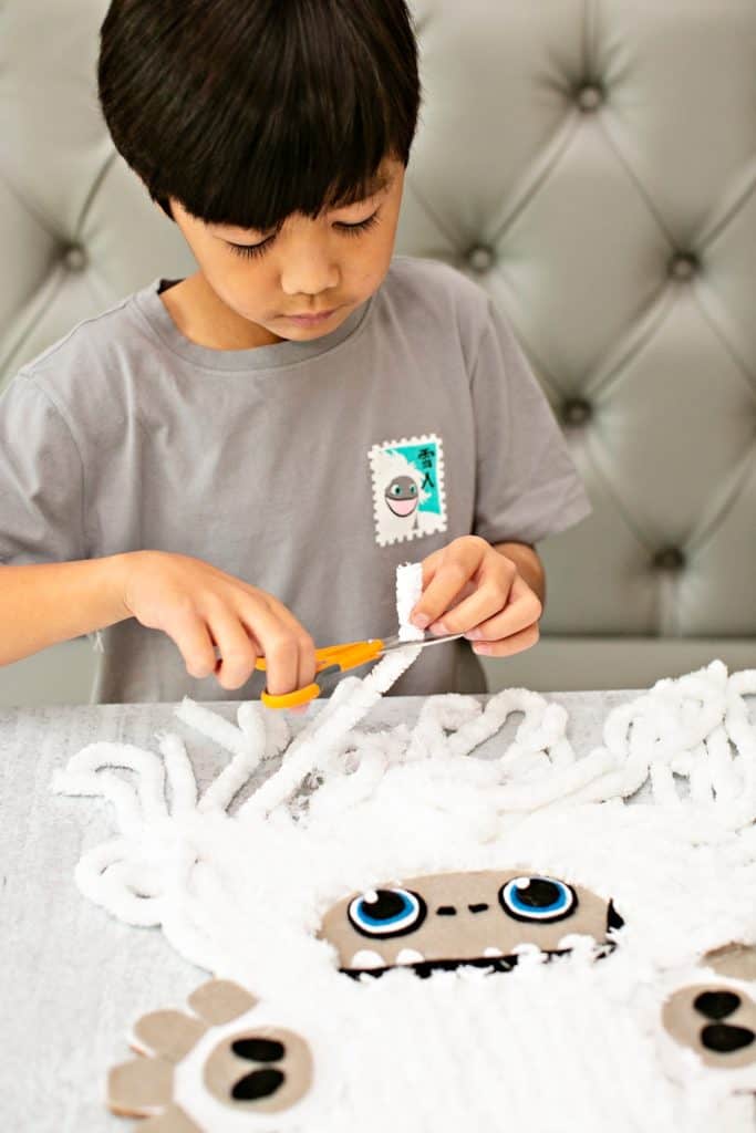 CARDBOARD ABOMINABLE YETI SCISSOR CUTTING ACTIVITY for kids 