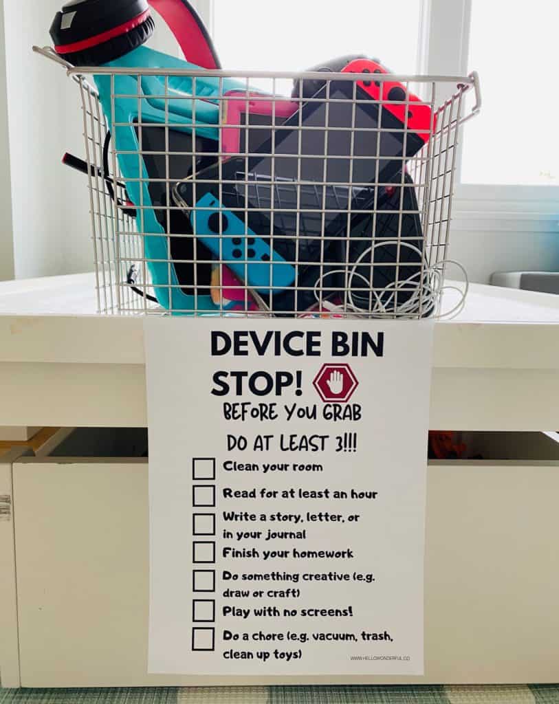 Device Bin Free Printable Rules to manage screen time for kids. 