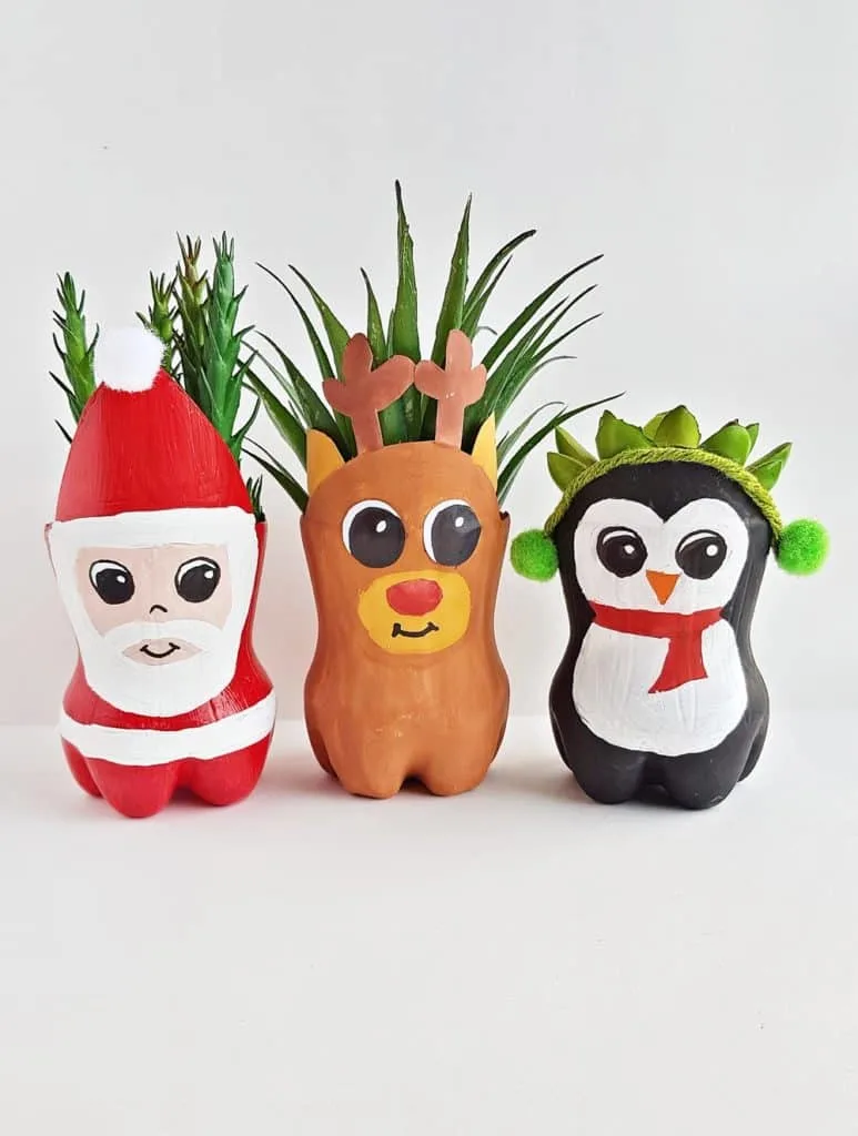 Christmas Recycled Bottle Planters Craft for Kids 