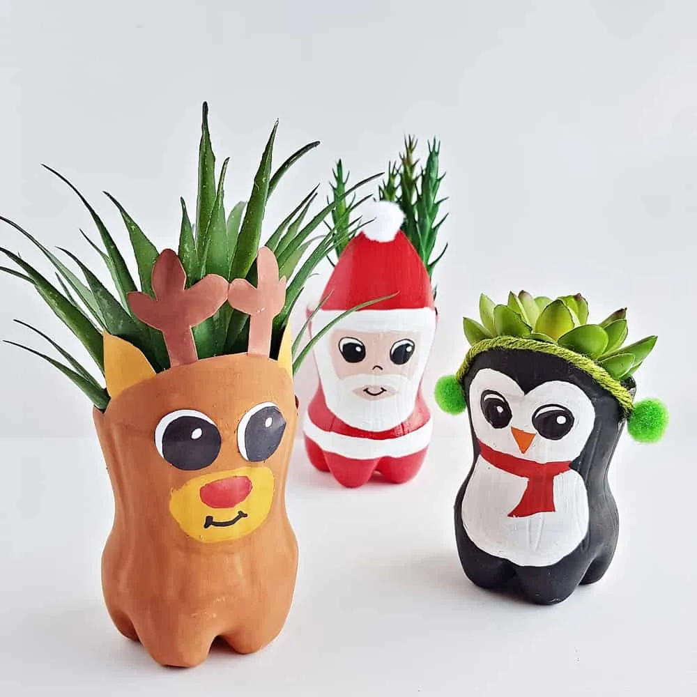 Christmas Recycled Bottle Planters Craft