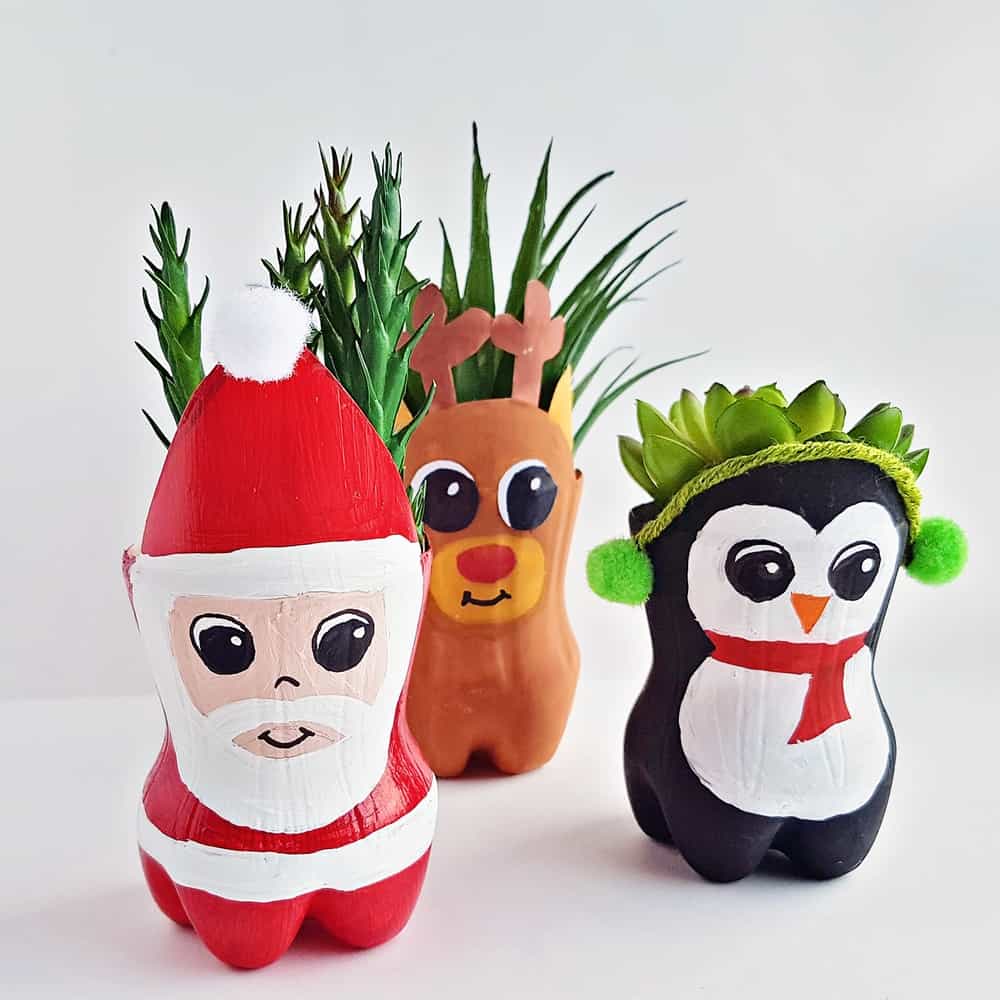 Christmas Recycled Bottle Planters Craft