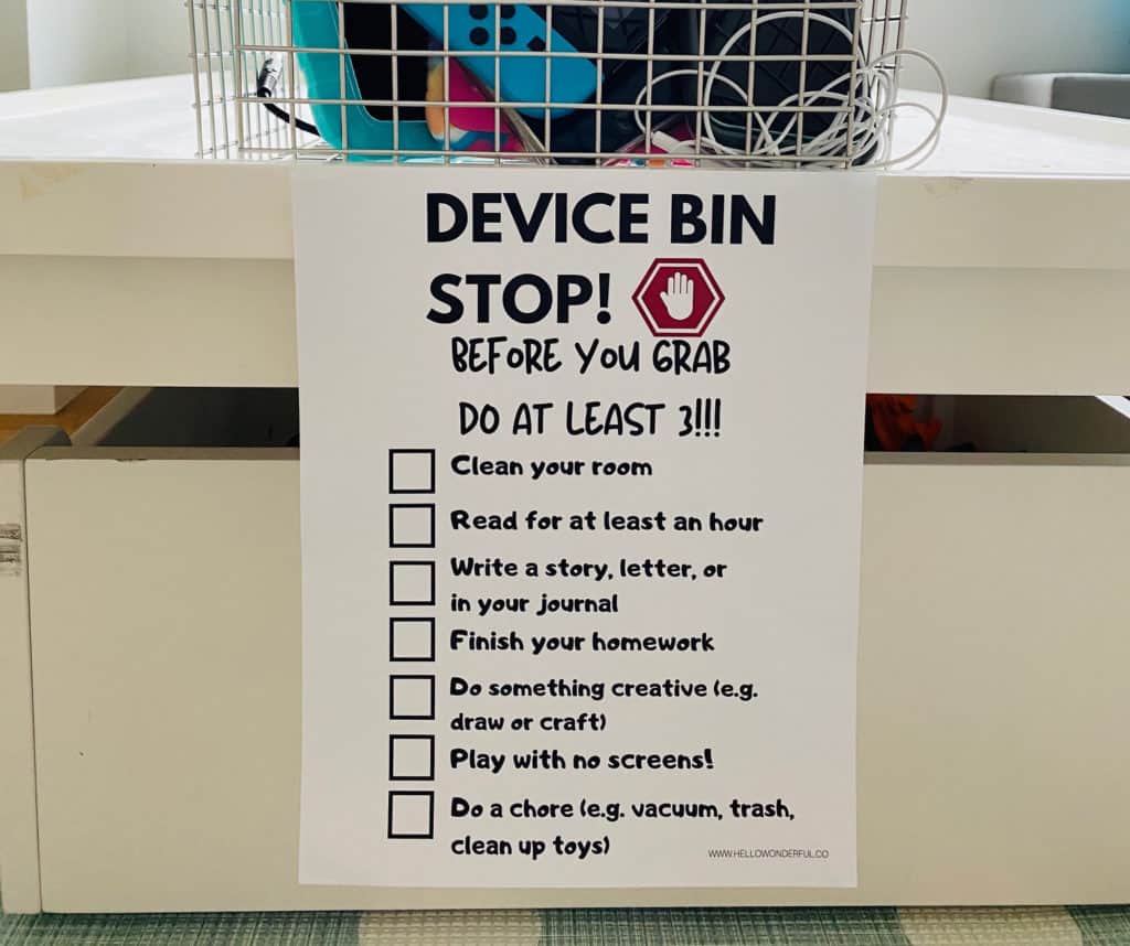 Device Bin Free Printable Rules to manage screen time for kids. 