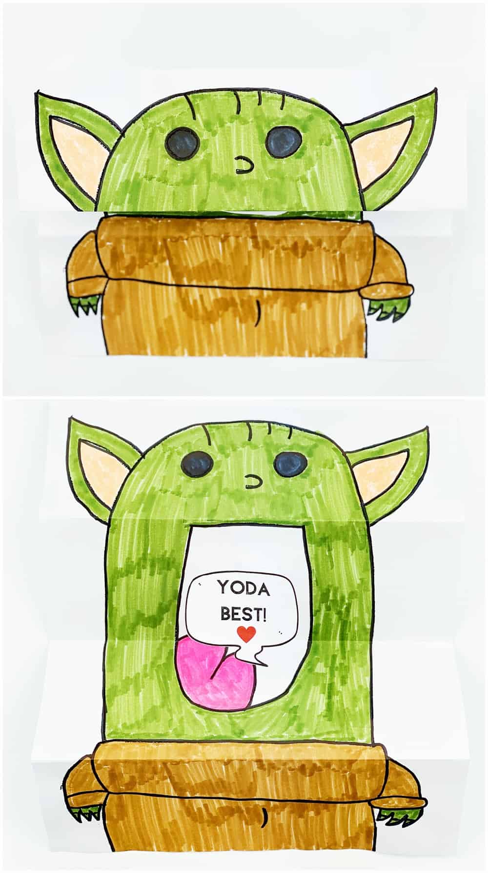 DIY Baby Yoda Card kids can make. Star Wars Valentine card. 