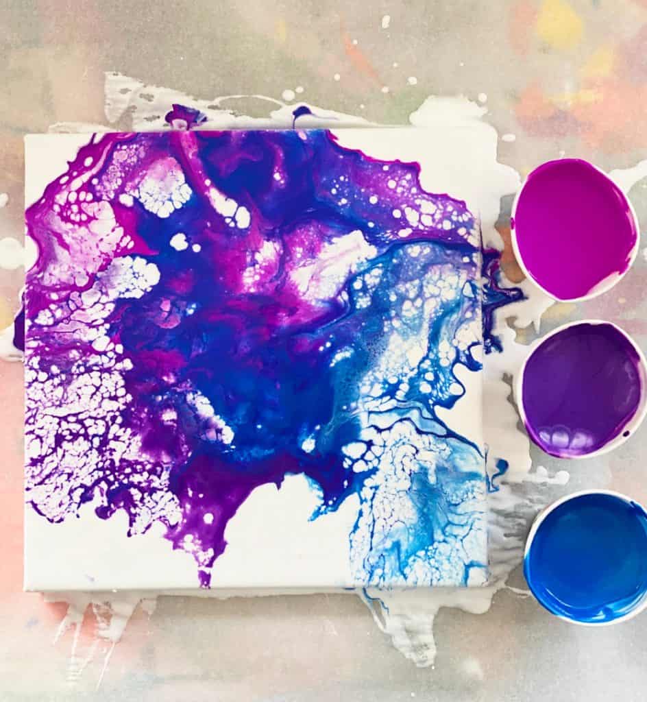 Blow Dryer Pour Painting. Easy fluid art painting with kids. 