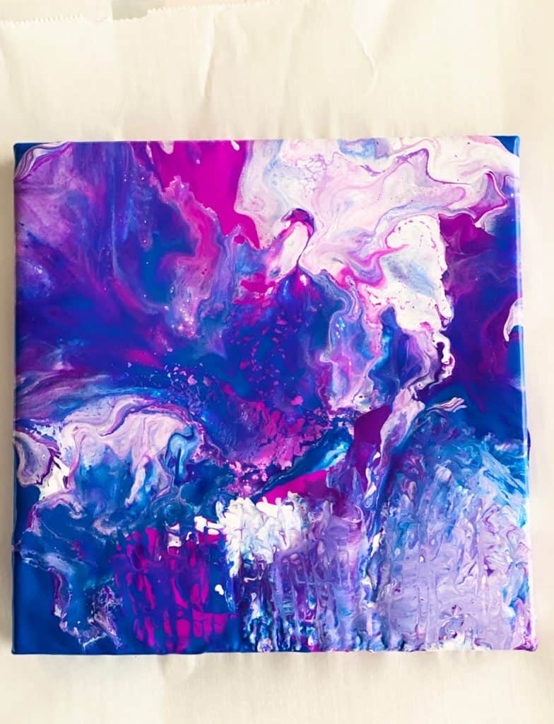 Blow Dryer Pour Painting. Easy flow art painting with kids. 