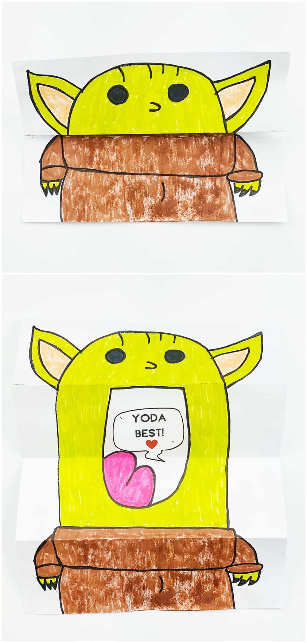 DIY Baby Yoda Paper Card. Valentine Star Wars Card kids can make. 