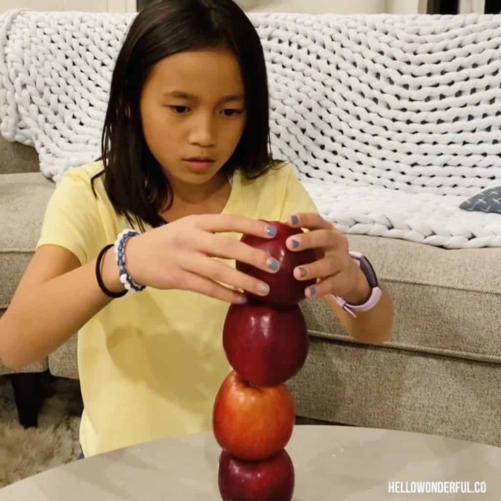 Minute to Win it Games for Kids. Stack the Apples. 