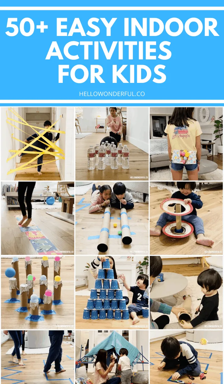 50 Plus Easy Indoor Activities for kids. Cheap, simple activities many using household items or recycled materials.
