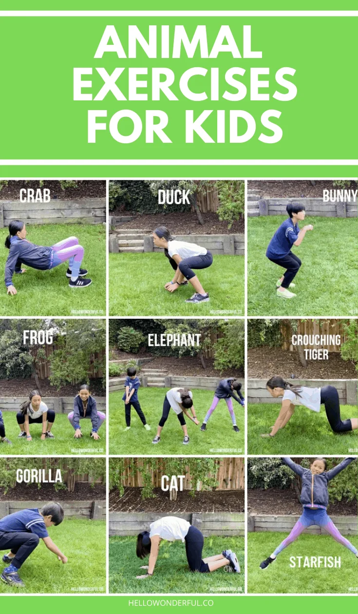 These fun animal exercises for kids are a great way to burn off energy indoors or outdoor! Backyard kids activities and fun way to practice gross motor skills. 