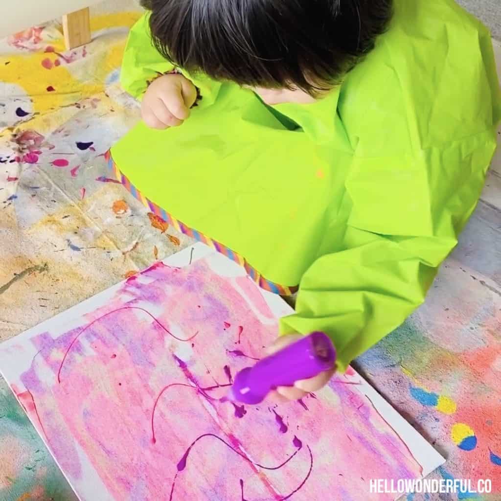 squeegee painting with toddlers - process