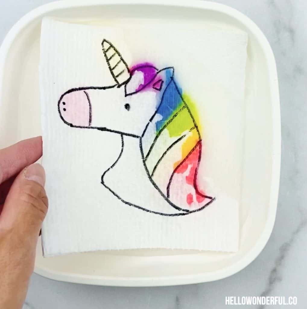 paper towel art with unicorns
