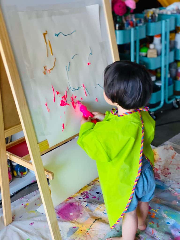 squeegee painting with toddlers - process