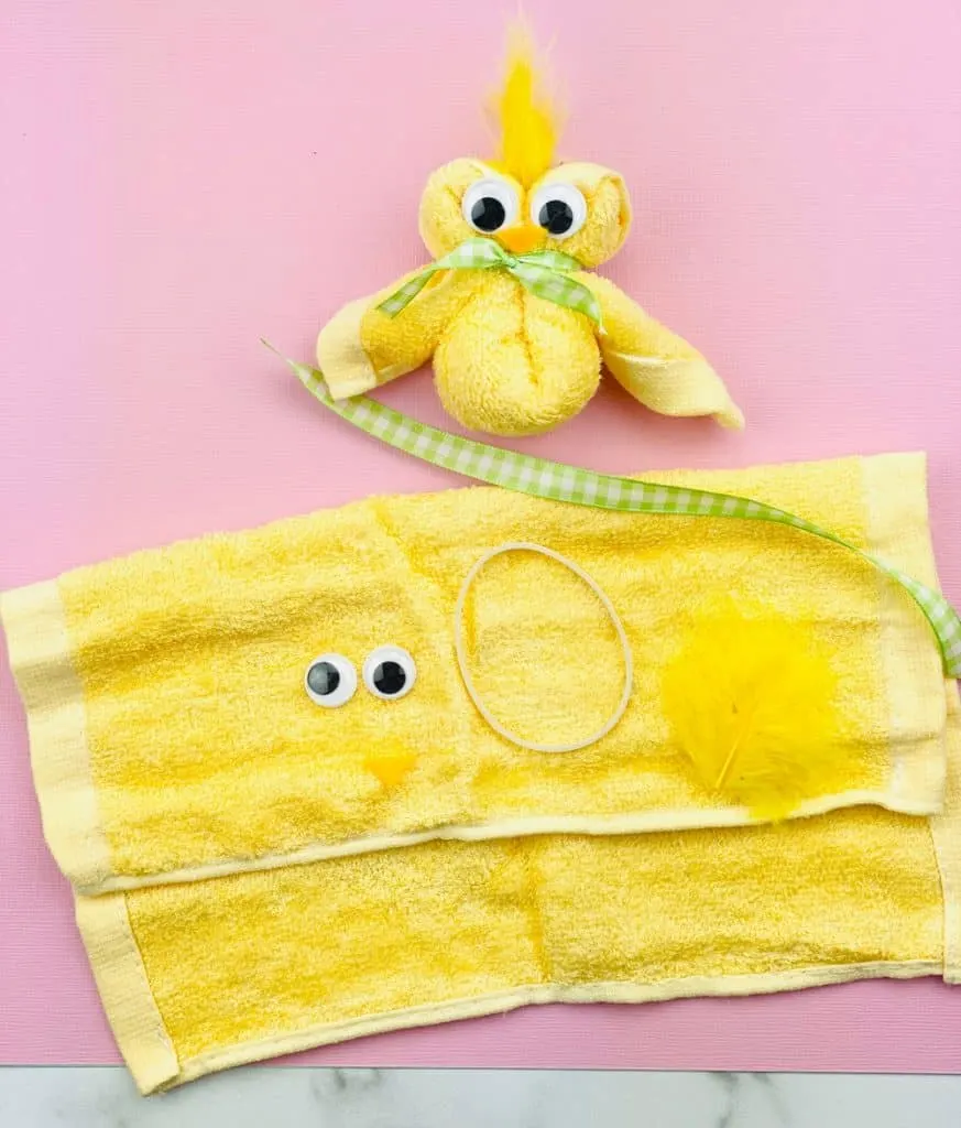 These adorable Easter chicks made of towels are a cute craft kids can make!