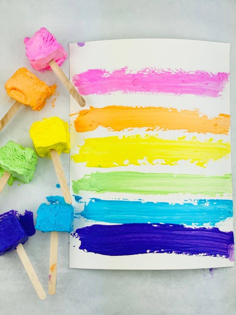 two ingredient taste safe paint made with Cool Whip. Paint on popsicle sticks and paper. 