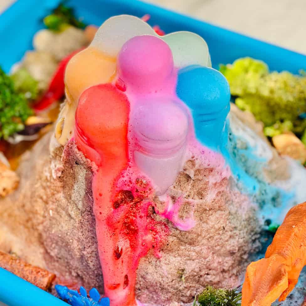 rainbow baking soda volcano science experiment for kids