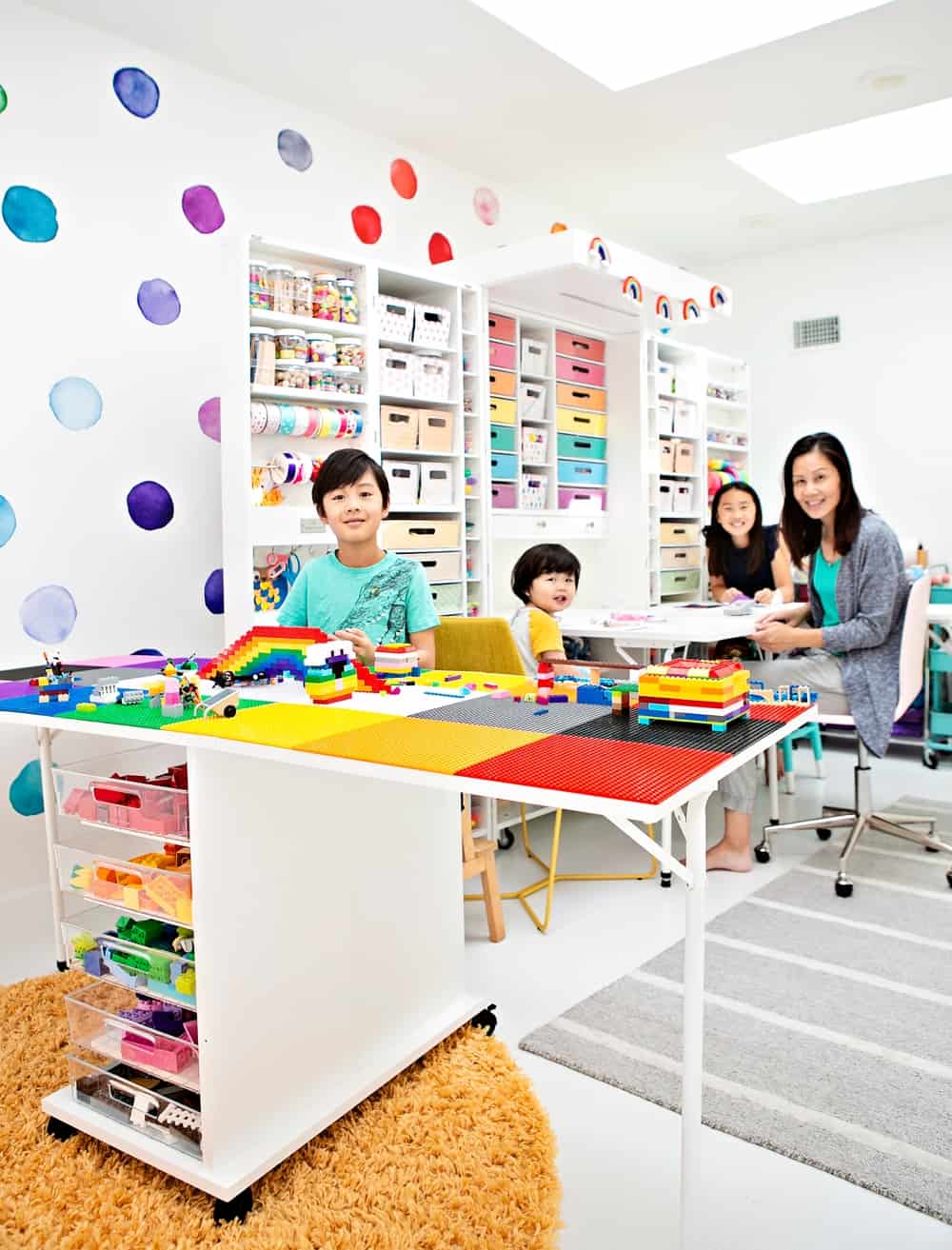 DIY LEGO Table shown in a kids craft room