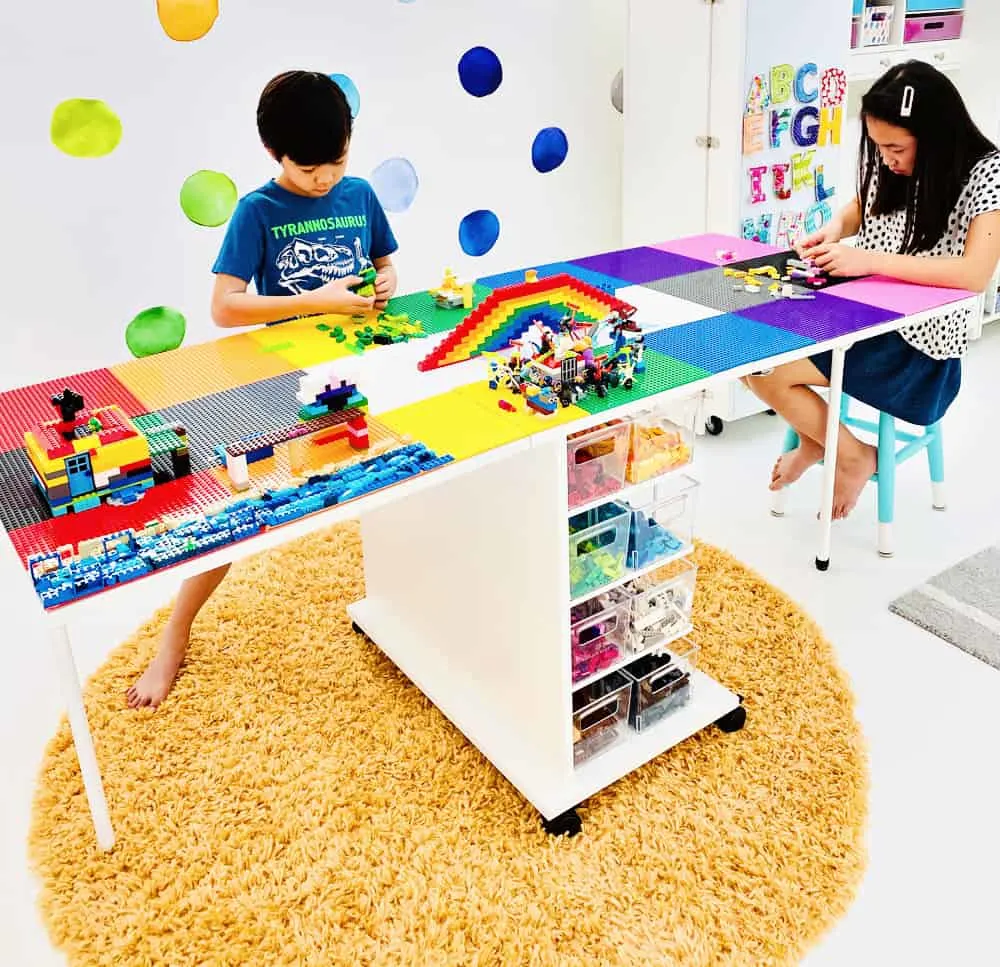 DIY LEGO Table that is large enough to fit two kids playing and building