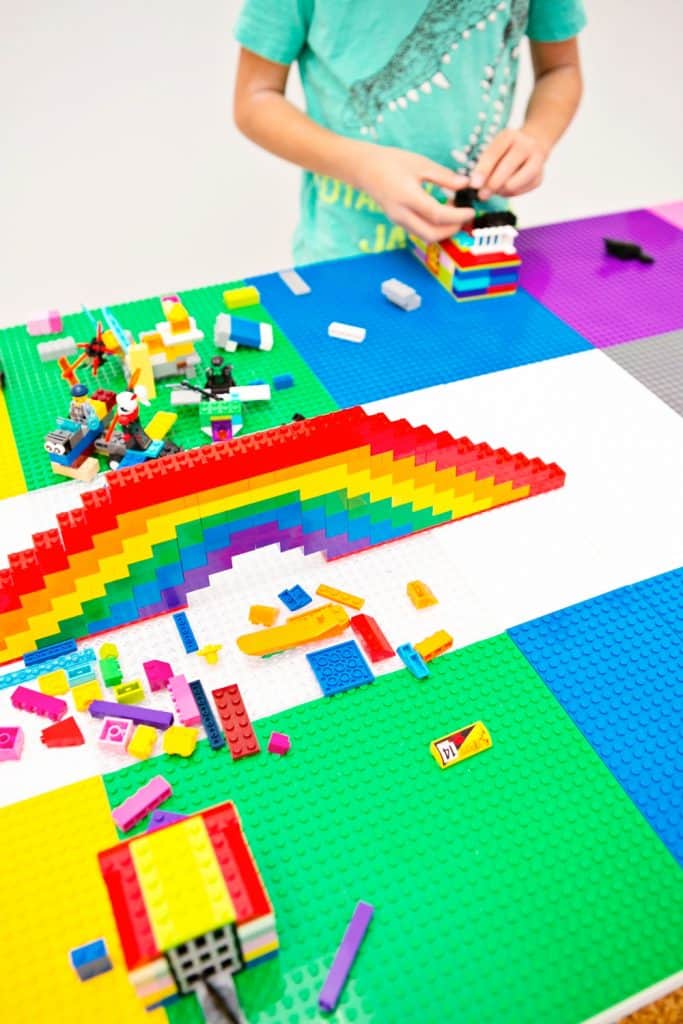 LEGO plates on top of a table 