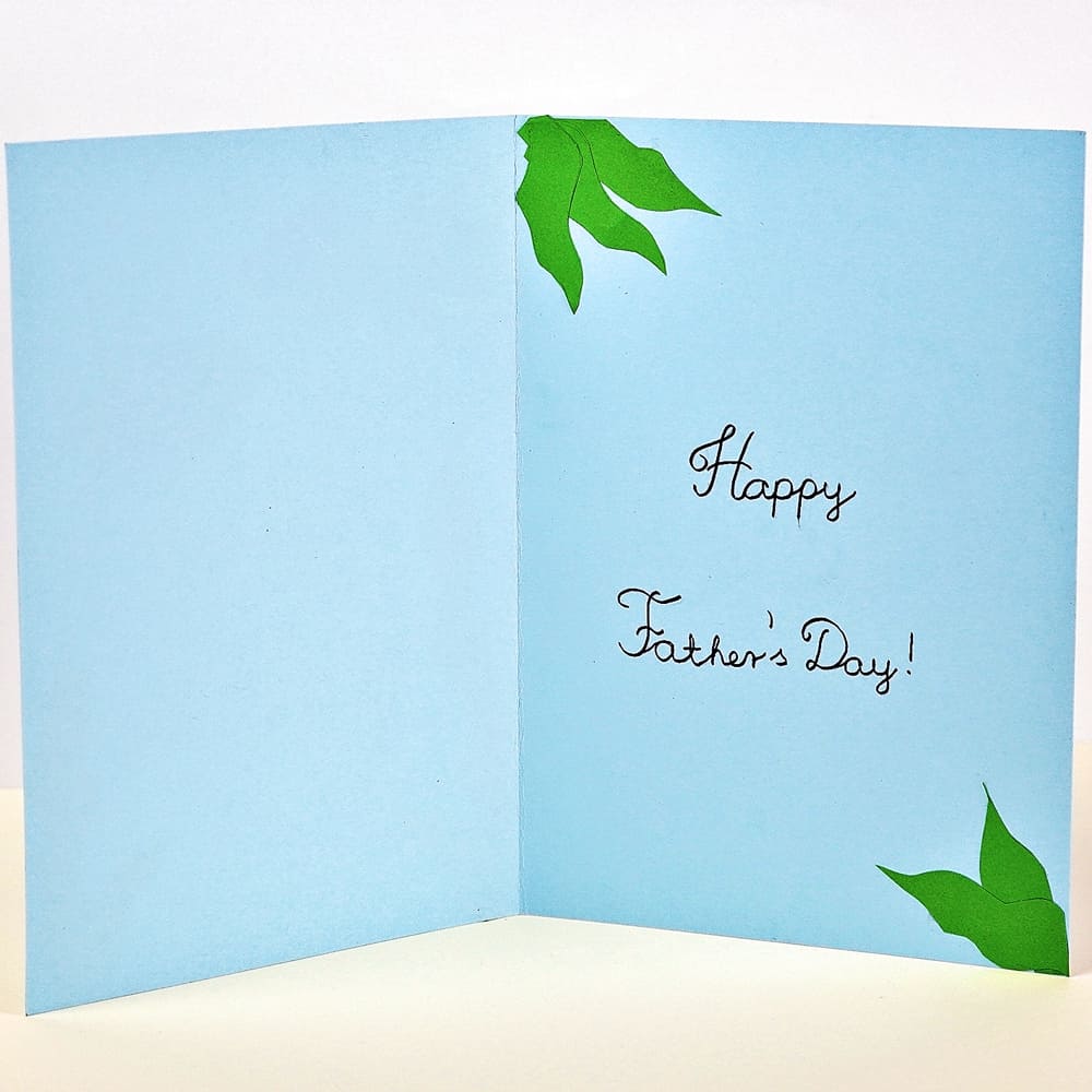 Inside of a blue diy father's day fish card 