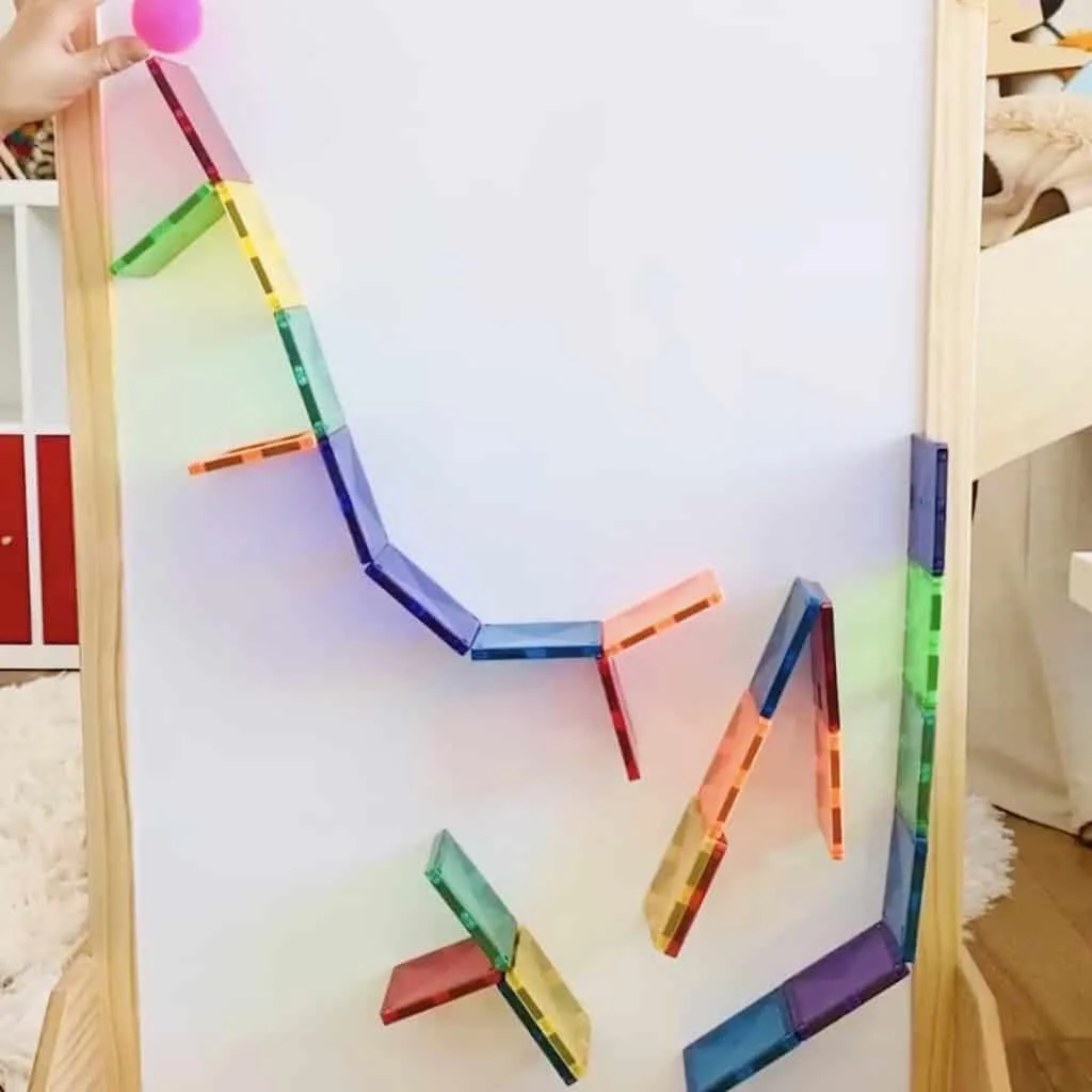 magnetic tile toys used as a marble maze