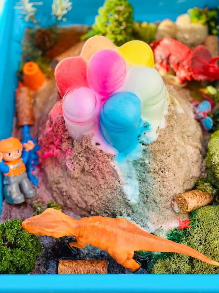 rainbow baking soda volcano science experiment for kids