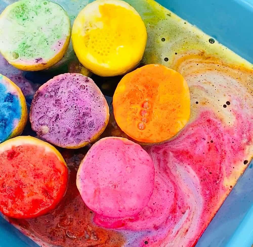 rainbow lemon volcano science experiment for kids