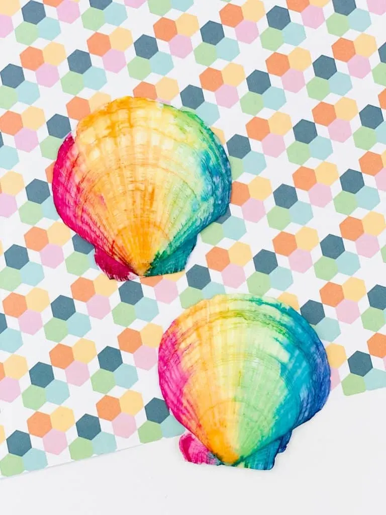 rainbow watercolor painted seashells