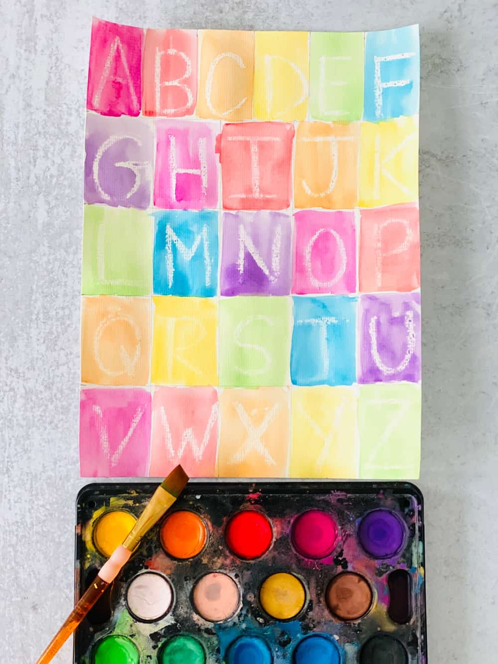 ALPHABET CRAYON RESIST hello, Wonderful