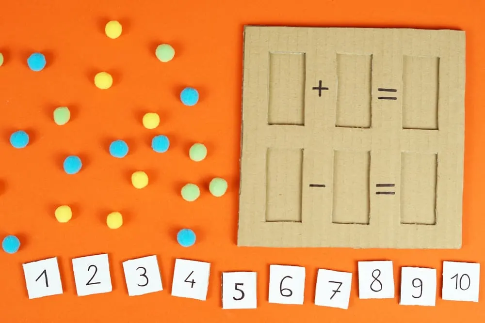 cardboard math puzzle with pom poms for early kids math learning 