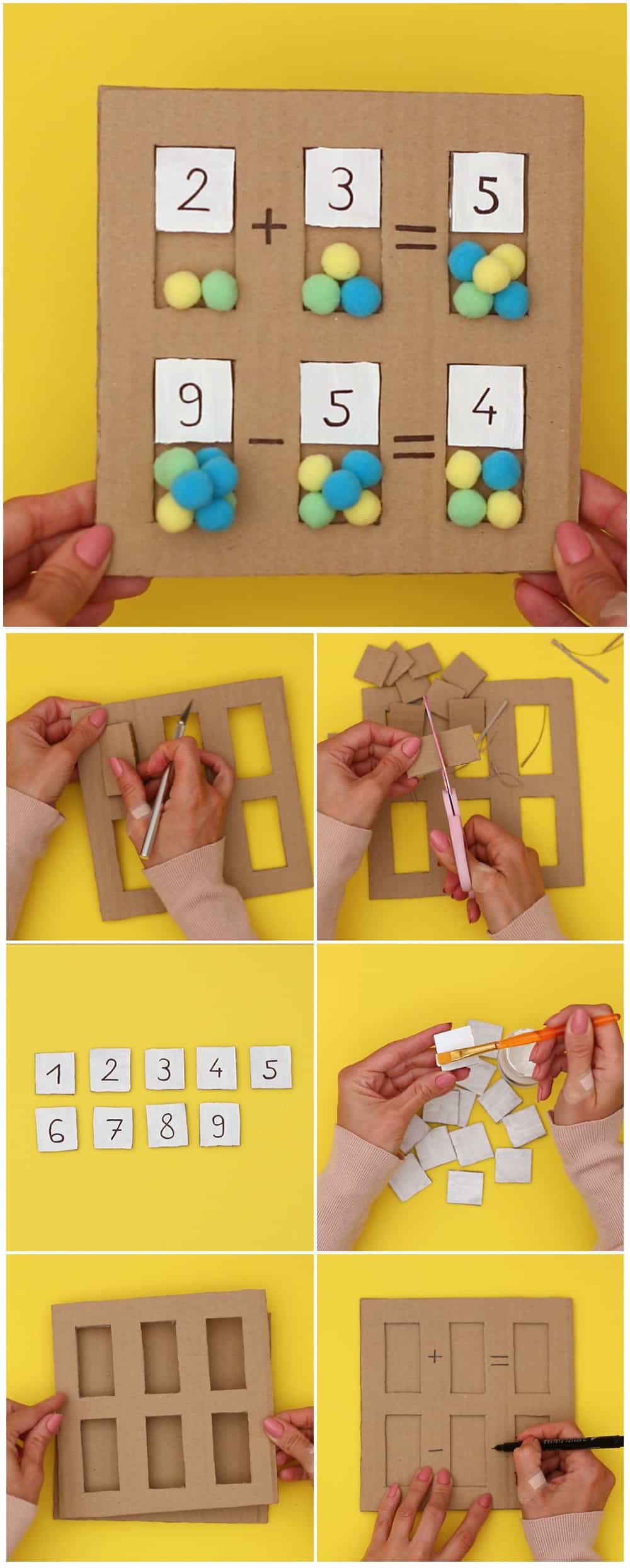 cardboard math puzzle with pom poms for early kids math learning 