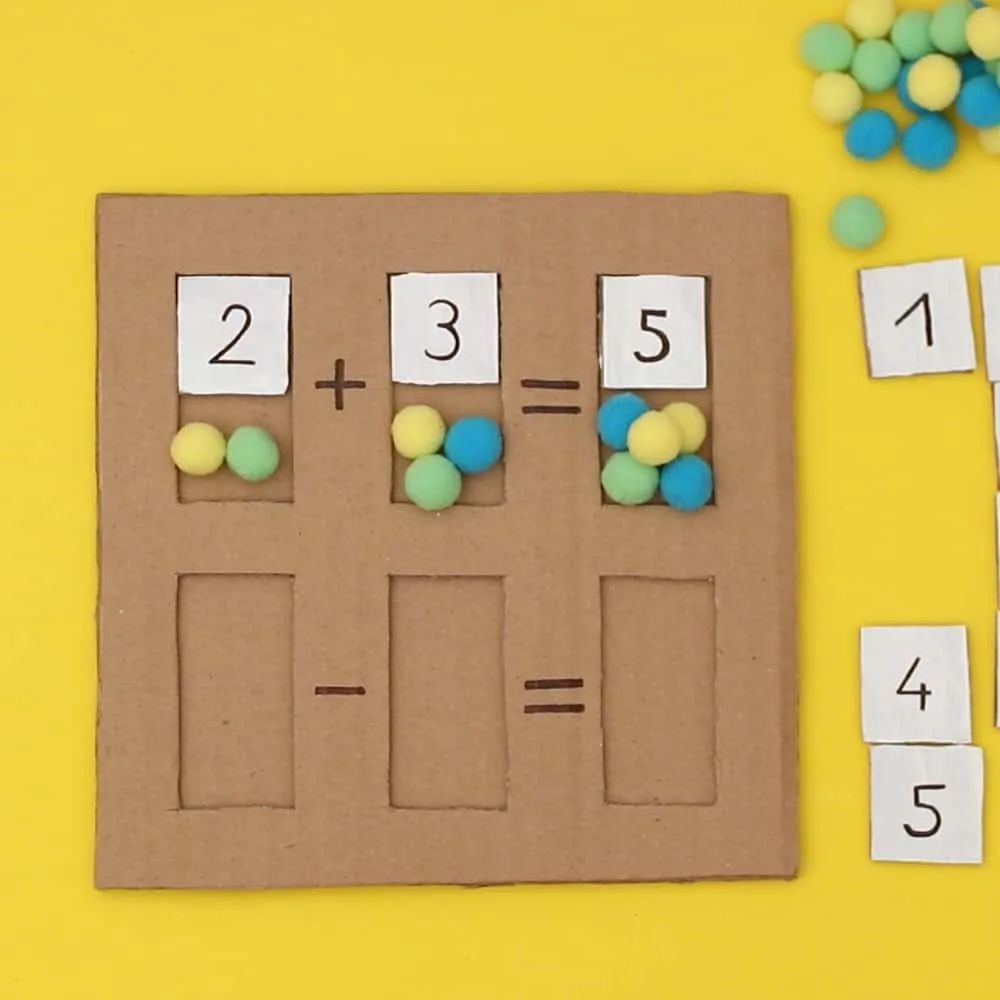 cardboard math puzzle with pom poms for early kids math learning 