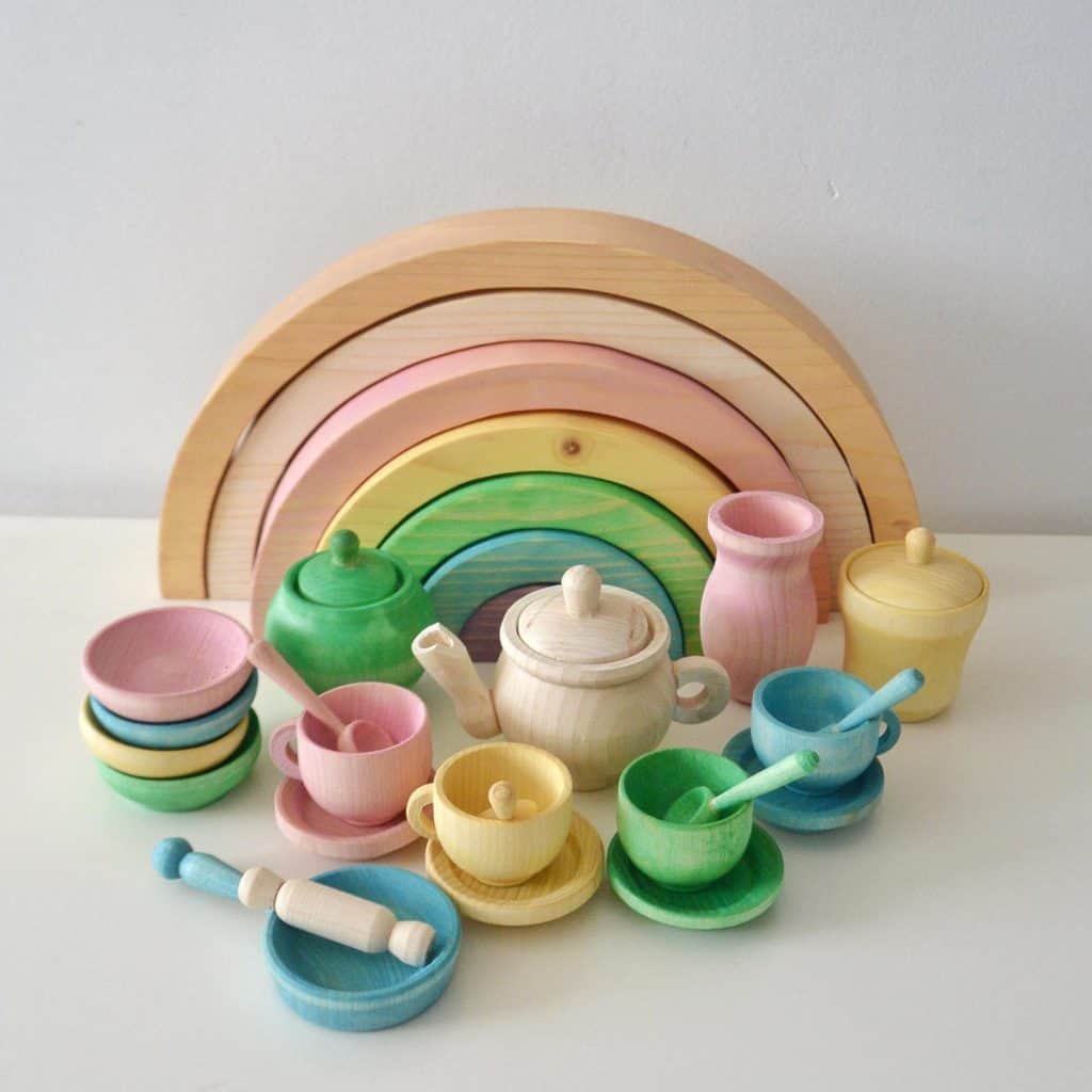 rainbow wooden tea set