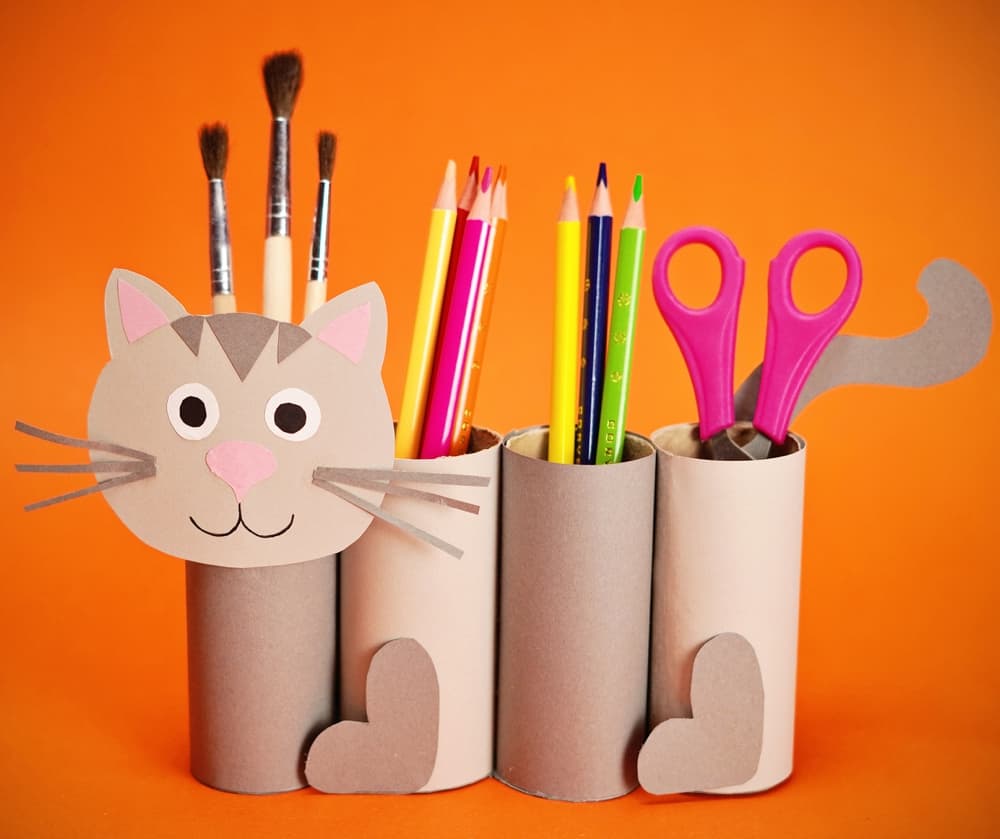 paper roll cat craft to function as a pencil holder great back to school craft for kids